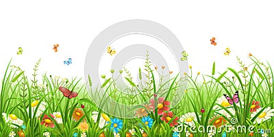 Green grass and flowers Vector Illustration