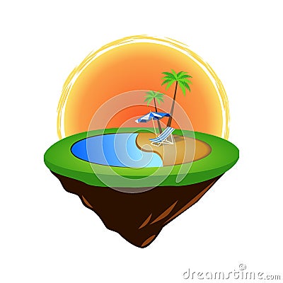 Green grass island with summer elements vector Vector Illustration