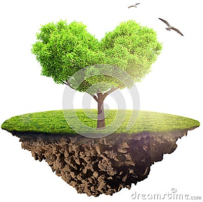 Green grass island with tree Stock Photo