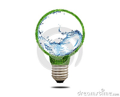 Green grass light bulb with water inside. Stock Photo