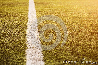 Green grass pattern for football sport, Football field, soccer field, team sport texture. White stripe on it. Close up Stock Photo