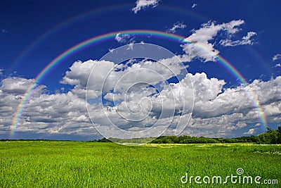 Green Grass Rainbow Stock Photo