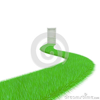 Green grass road and door Stock Photo