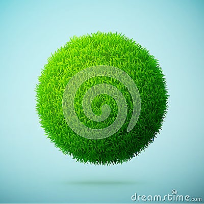 Green grass sphere on a blue clear background Vector Illustration