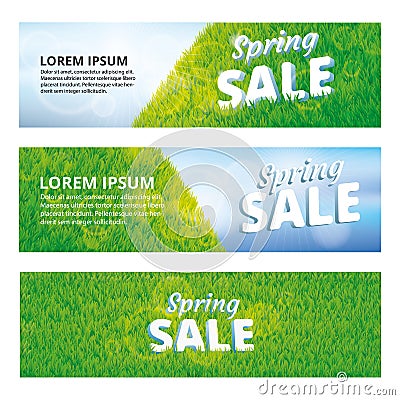 Green grass spring sale banner Vector Illustration