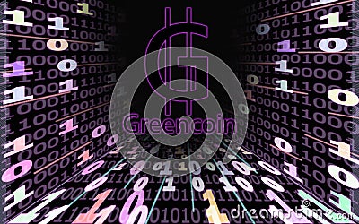 Green GRE cryptocurrency. binary code tunnel on black background Stock Photo