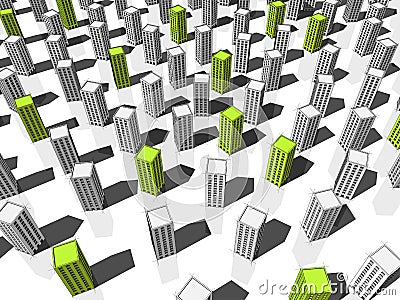 Green and grey buildings Vector Illustration
