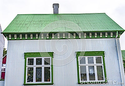 Green Grey Red Corrugated Iron Houses Street Reykjavik Iceland Stock Photo