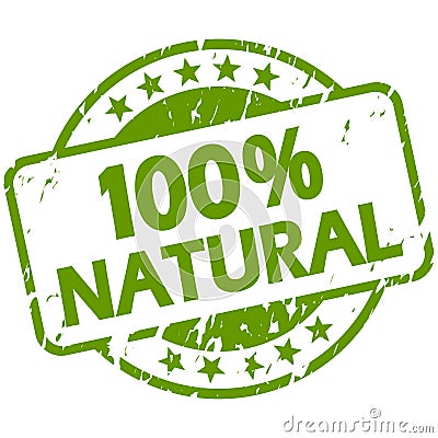 green grunge stamp with Banner 100% natural Vector Illustration