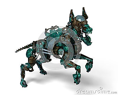 Green guard dog robot is a security system Stock Photo