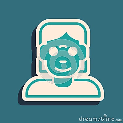 Green Hacker or coder icon isolated on green background. Programmer developer working on code, coding, testing Vector Illustration