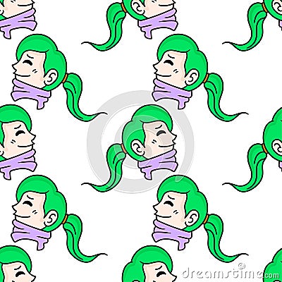 Green haired woman pattern seamless textile print. repeat pattern background design Stock Photo
