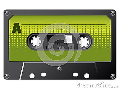 Green halftone labeled cassette Vector Illustration