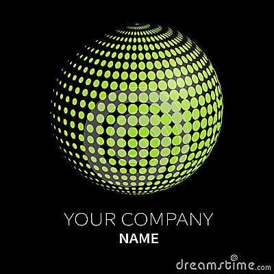 Green Halftone sphere business logo on black background Vector Illustration