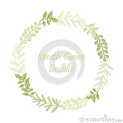 Green hand drawn leaves wreath Stock Photo