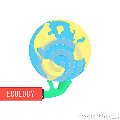 Green hand with earth like environmental protection Vector Illustration