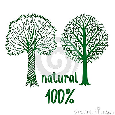 Green hand painted stylized silhouettes of trees, eco friendly Vector Illustration