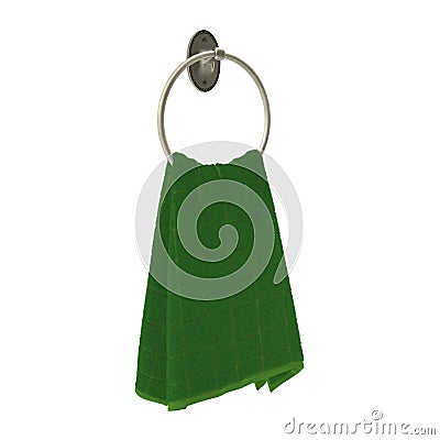 Green hand towel on round metallic hanger 3D illustration Cartoon Illustration