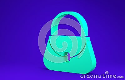 Green Handbag icon isolated on blue background. Female handbag sign. Glamour casual baggage symbol. 3d illustration 3D Cartoon Illustration