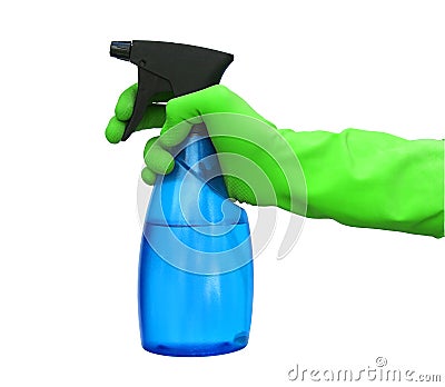 Green hands whith water-sprayer Stock Photo