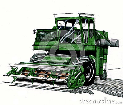 Green harvester hand drawn Stock Photo