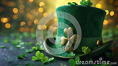 Green Hat With Shamrock, A Festive Accessory for St. Patricks Day Celebrations Stock Photo