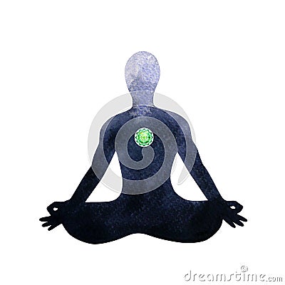 Green heart chakra human lotus pose yoga, abstract inside your mind Cartoon Illustration