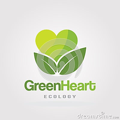 Green Heart Logo Template. Heart and Leaves icon for Ecology Green Environment Vector Illustration