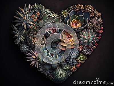 Green heart made by various succulents Environmental protection concept created with Generative AI technology Stock Photo