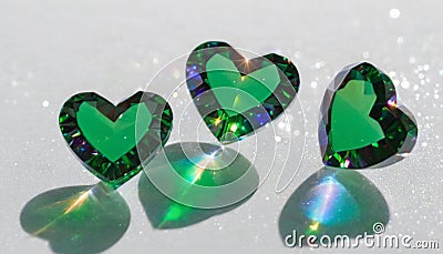 Green Hearts with Crystal Reflections Stock Photo