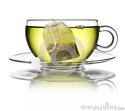 Green Herbal Tea Bag Cup Stock Photo