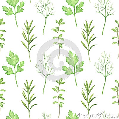 Green Herbs Seamless Pattern Stock Photo