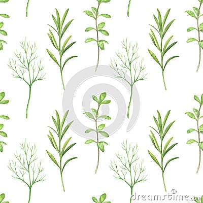 Green Herbs Seamless Pattern Stock Photo