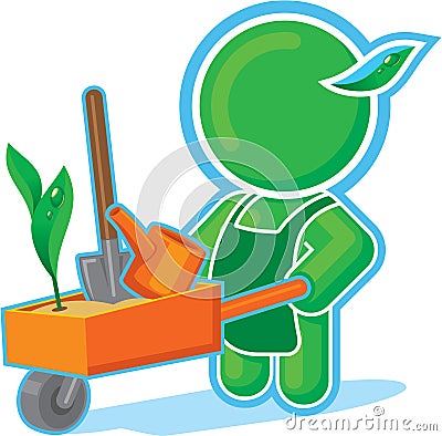 Green Hero with Garden Cart Vector Illustration