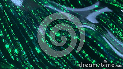 Green hexadecimal computer code on screen of flexible glass 3D render Stock Photo