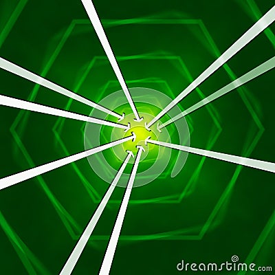 Green Hexagons Background Shows Arrows Portal Or Into Stock Photo