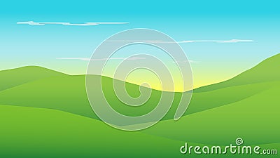 Green hills in morning with sunrise;country landscape background Vector Illustration