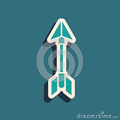 Green Hipster arrow icon isolated on green background. Long shadow style. Vector Illustration Vector Illustration