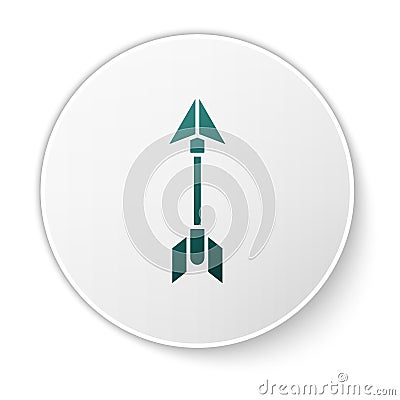 Green Hipster arrow icon isolated on white background. White circle button. Vector Illustration Vector Illustration