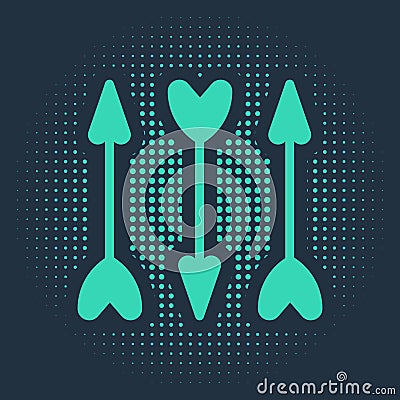 Green Hipster arrows icon isolated on blue background. Abstract circle random dots. Vector Vector Illustration