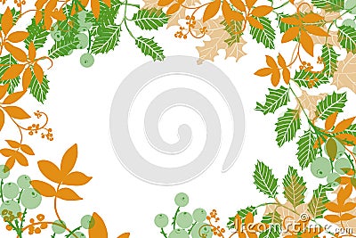 Holly leaves berries and fall leaves wreath border with open center for text Cartoon Illustration