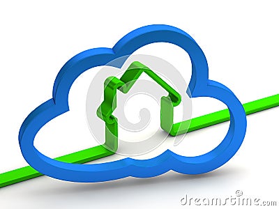 Green home sign with a cloud Stock Photo