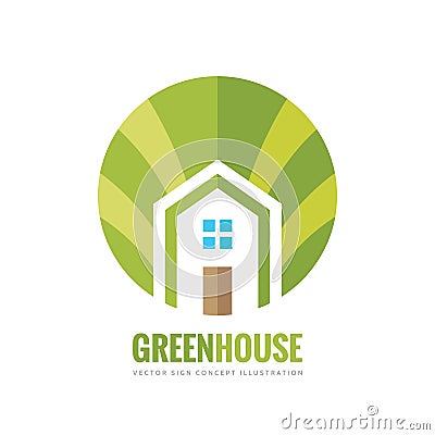 Green house building - vector logo concept illustration in flat style for presentation, booklet, website and other creative Vector Illustration