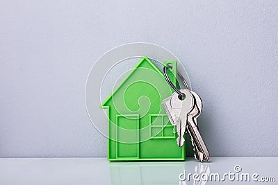 Green House Keychain With Keys Stock Photo