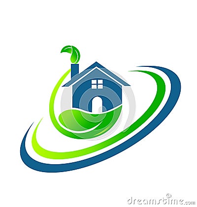 Green house leafs real estate logo Vector Illustration