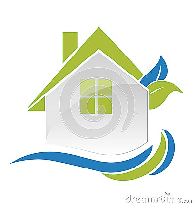Green house leafs and waves logo Vector Illustration
