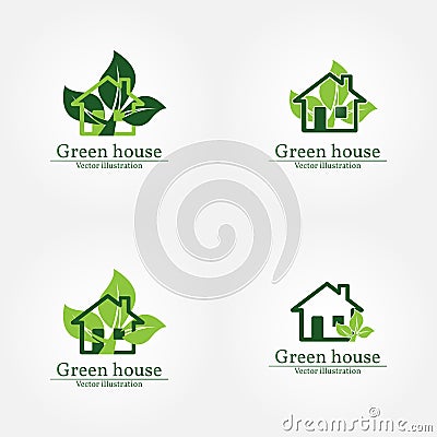 Green house logo. Energy saving concept. Vector illustration.Vector logo template. Vector Illustration