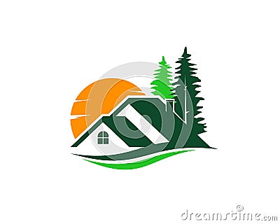 green house property logo template on white background. Stock Photo