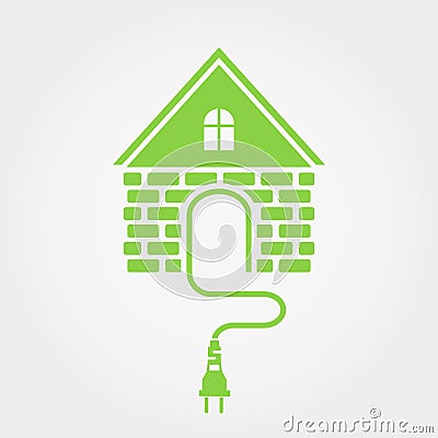 Green house with socket, home electricity icon Vector Illustration