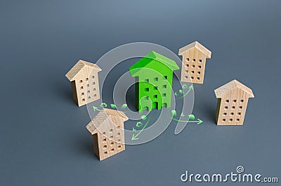 The green house is supplying surplus electricity to other houses. Full autonomy of the building, generation of energy and heat Stock Photo